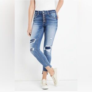 Maurices High Rise Super Skinny Distressed Button Fly Denim Jeans